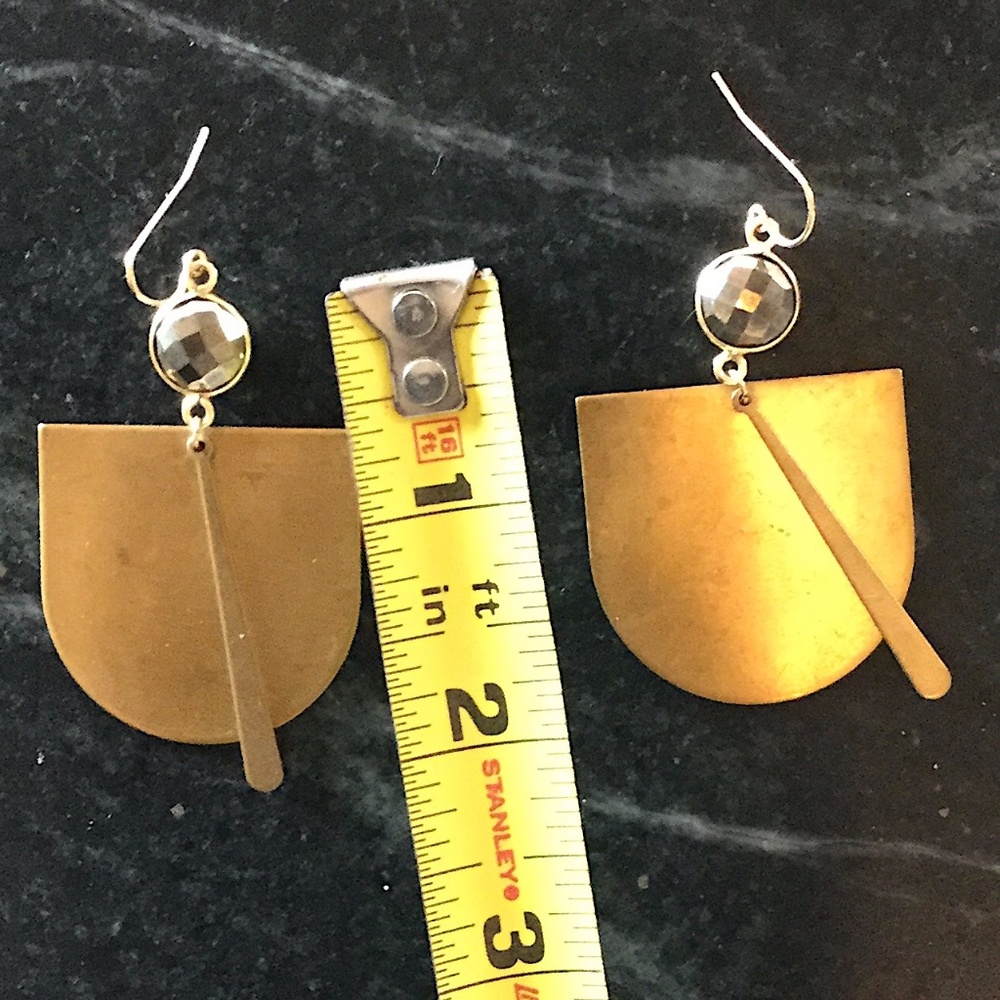 Brass and Amber colored handmade earrings